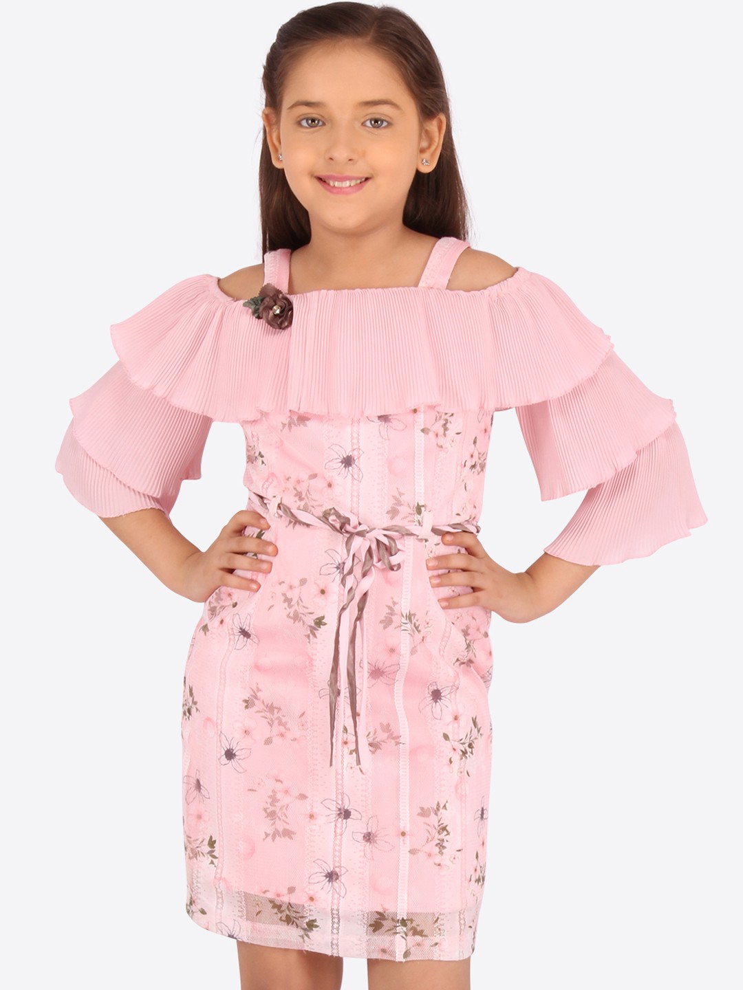 

CUTECUMBER Girls Pink Printed Fit and Flare Dress