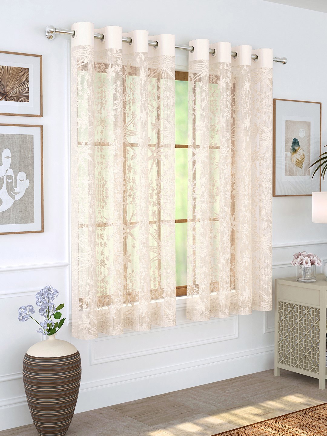 

Story@home Cream-Coloured Set of 2 Sheer Window Curtains