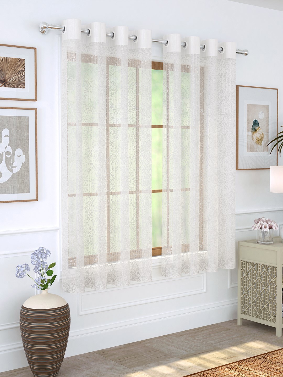 

Story@home White Set of 2 Sheer Window Curtains