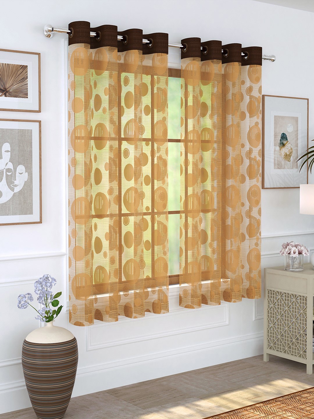 

Story@home Brown Set of 2 Sheer Window Curtains