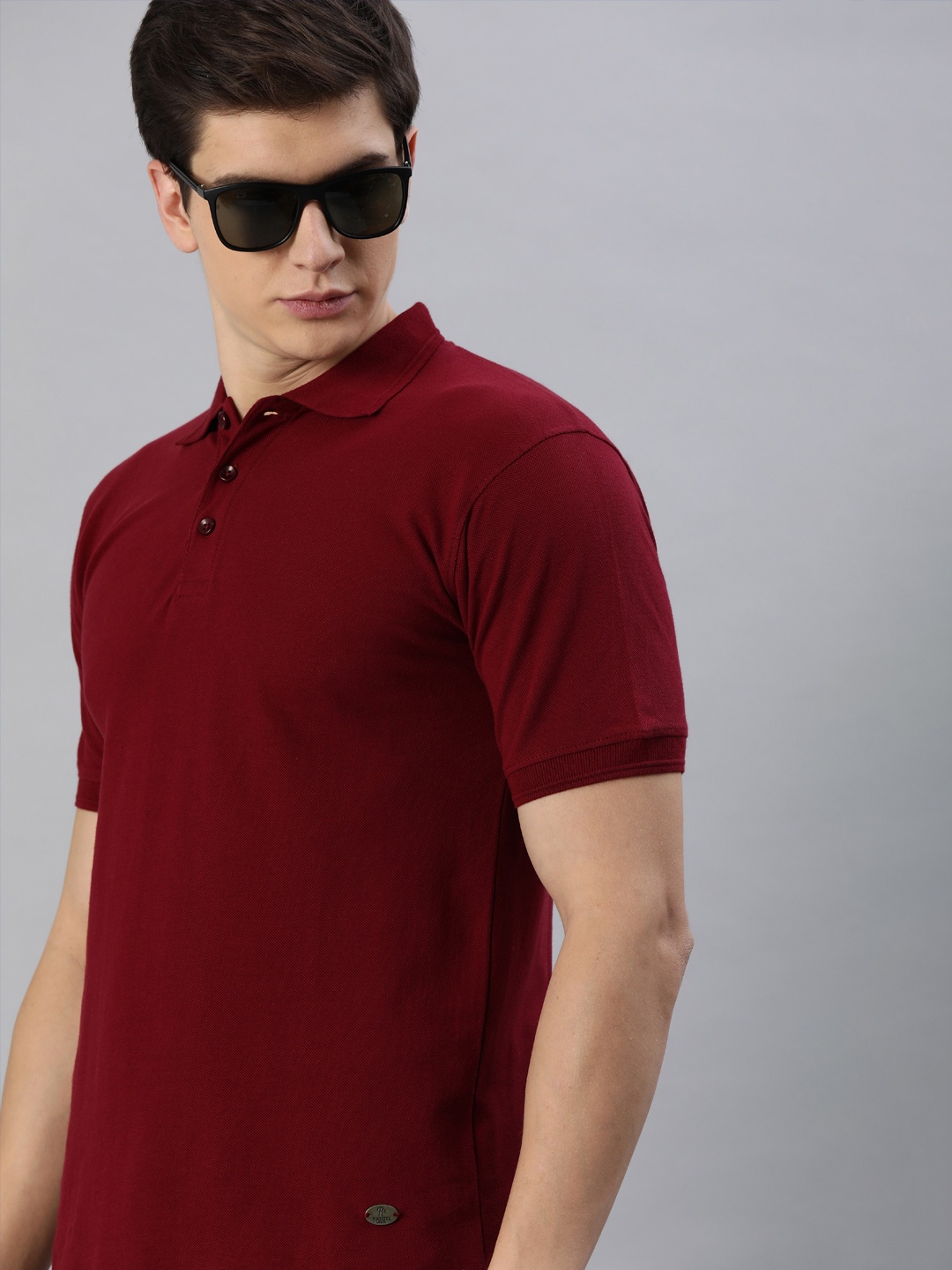 

Roadster Men Maroon Solid Polo Collar Pure Cotton T-shirt