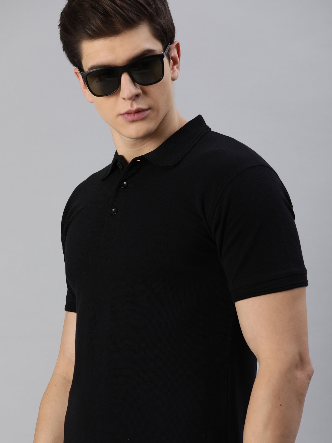 

Roadster Men Black Solid Polo Collar Pure Cotton T-shirt