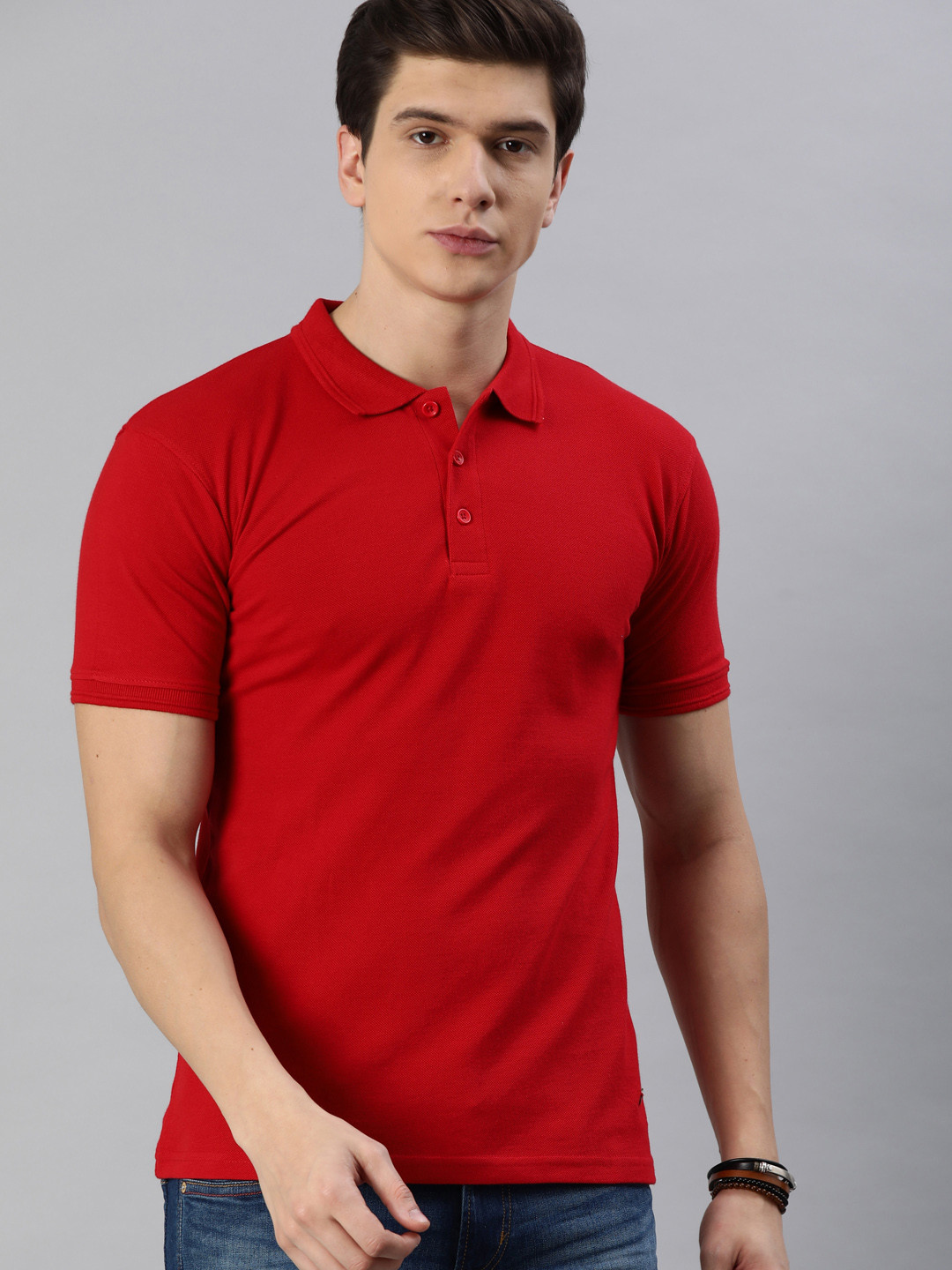 

Roadster Men Red Solid Polo Collar T-shirt