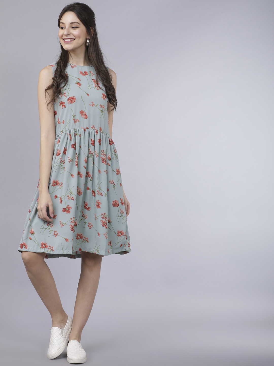 

Tokyo Talkies Women Grey Printed Fit and Flare Dress