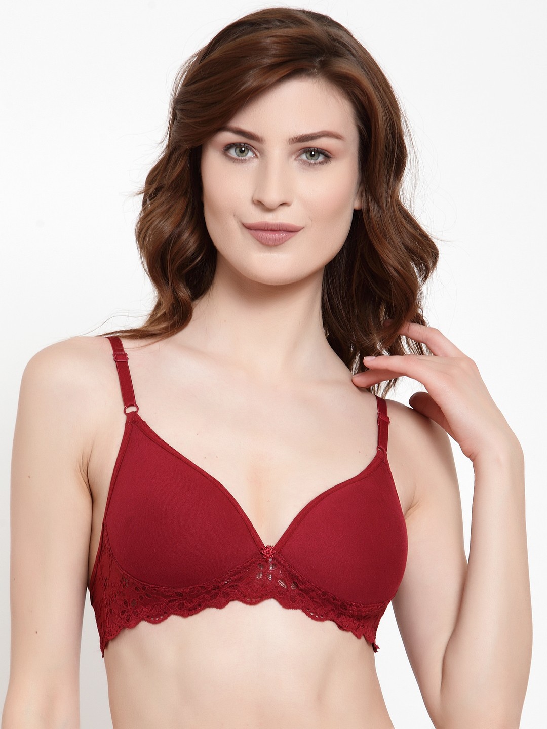 

Quttos Red Lace Non-Wired Lightly Padded T-shirt Bra QT-BR-4007-RED-30B