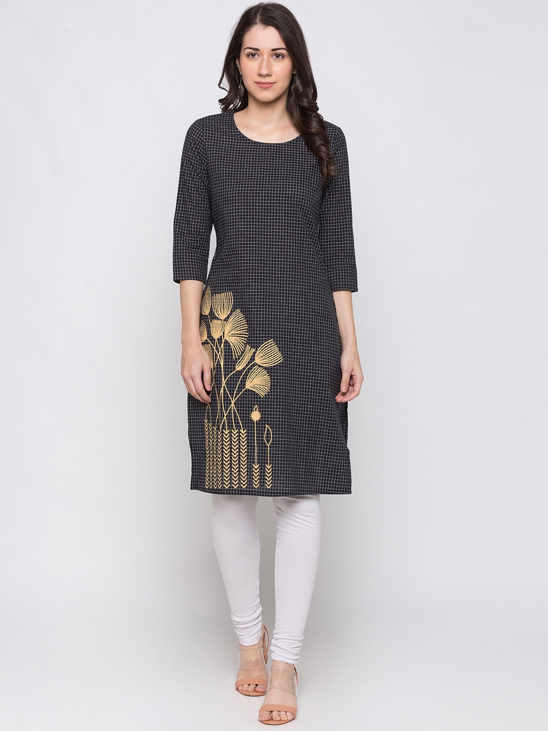 

Globus Women Black & Beige Printed Straight Kurta