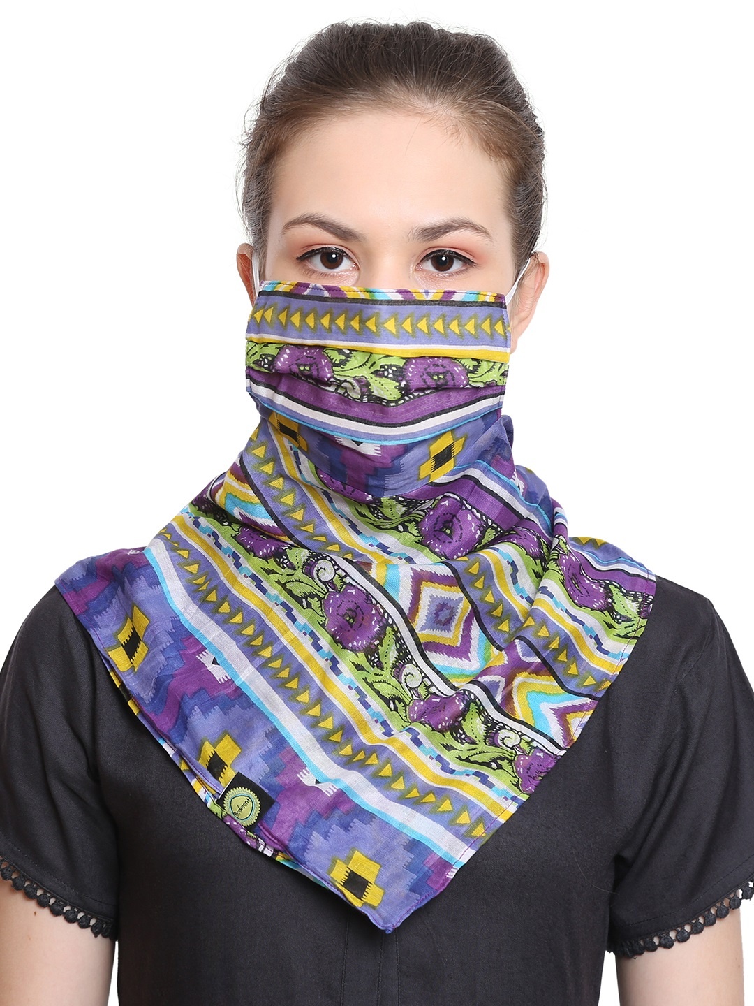 

Anekaant Women 3-Ply Reusable Cotton Scarf Style Fashion Face Mask, Multi