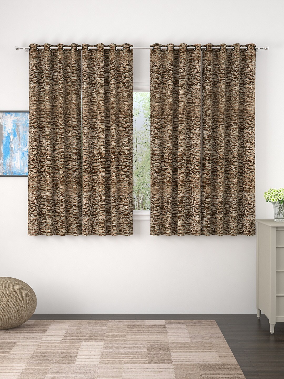 

Story@home Brown Set of 4 Jacquard Textured Window Curtains