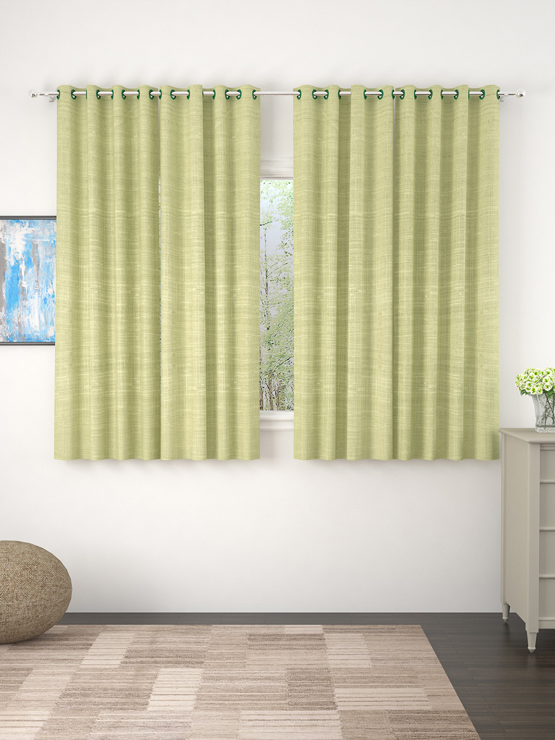 

Story@home Lime Green Set of 4 Jacquard Textured Window Curtains