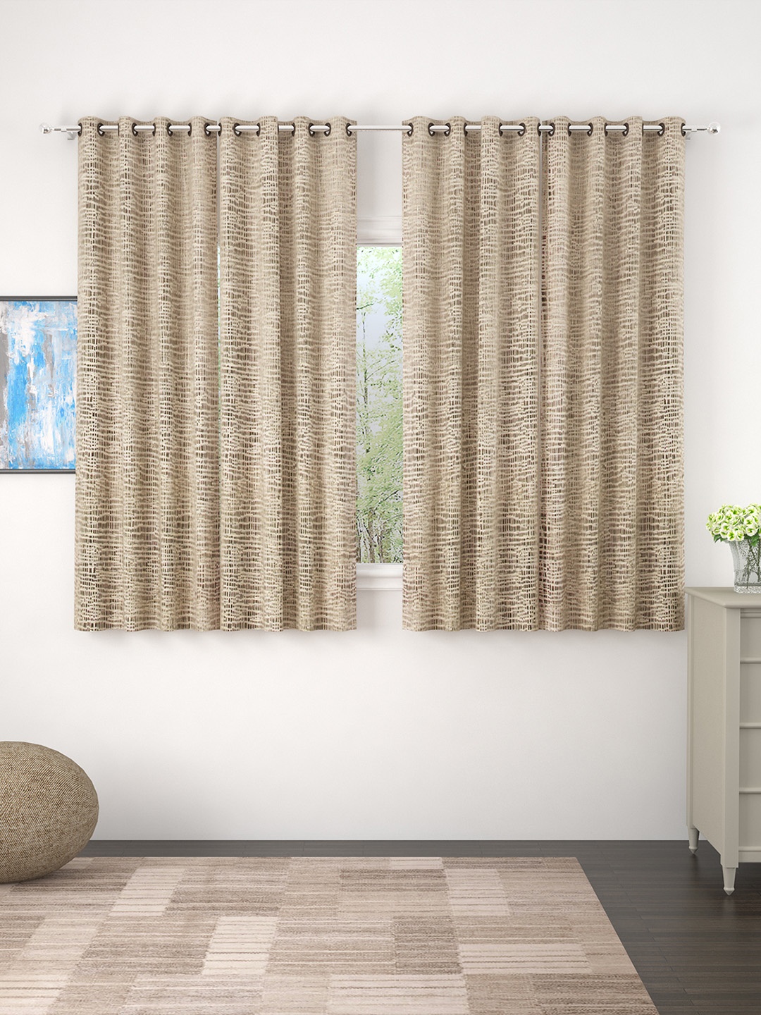 

Story@home Grey & Beige Set of 4 Jacquard Window Curtains
