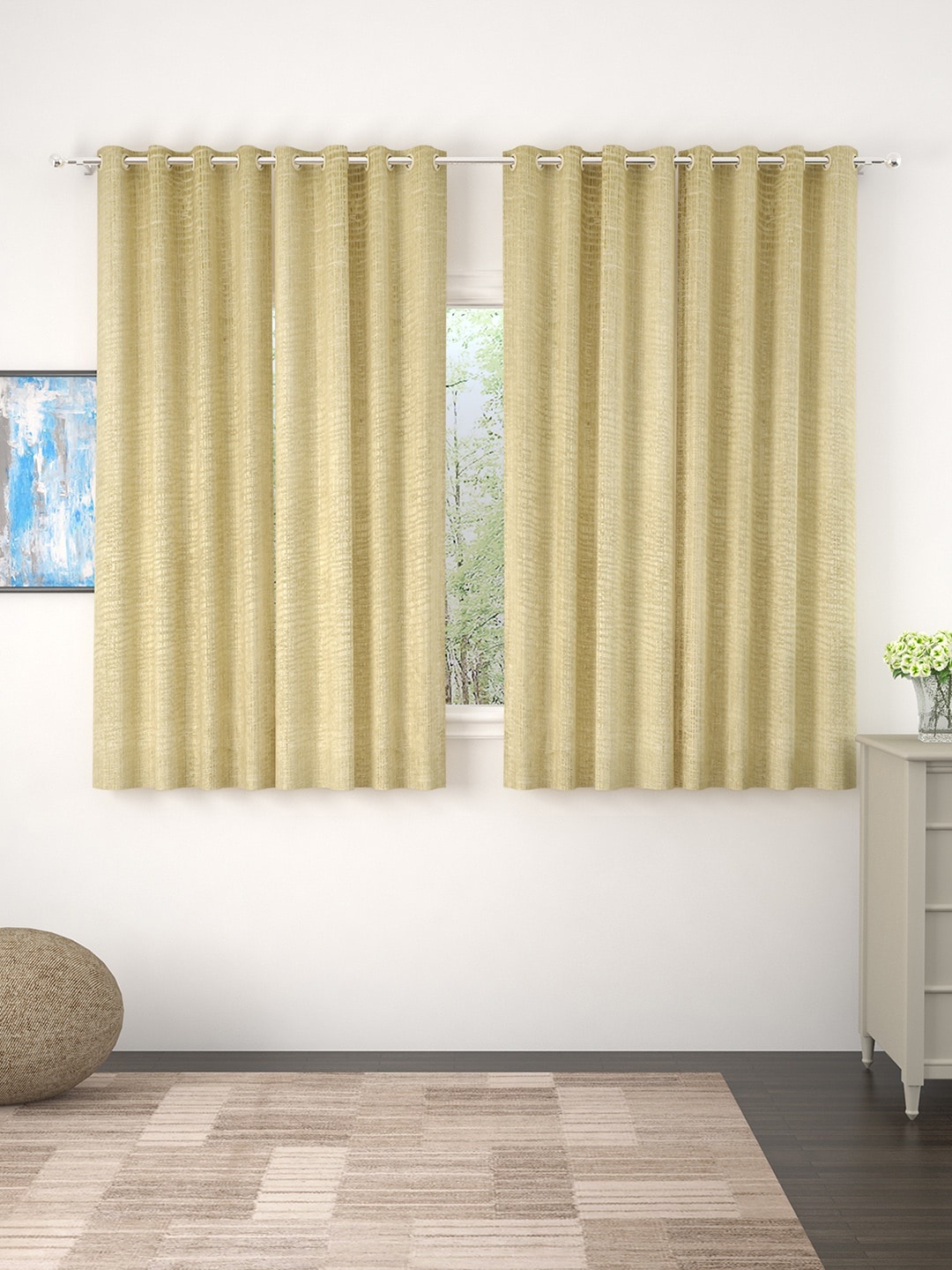 

Story@home Beige Set of 4 Jacquard Textured Window Curtains