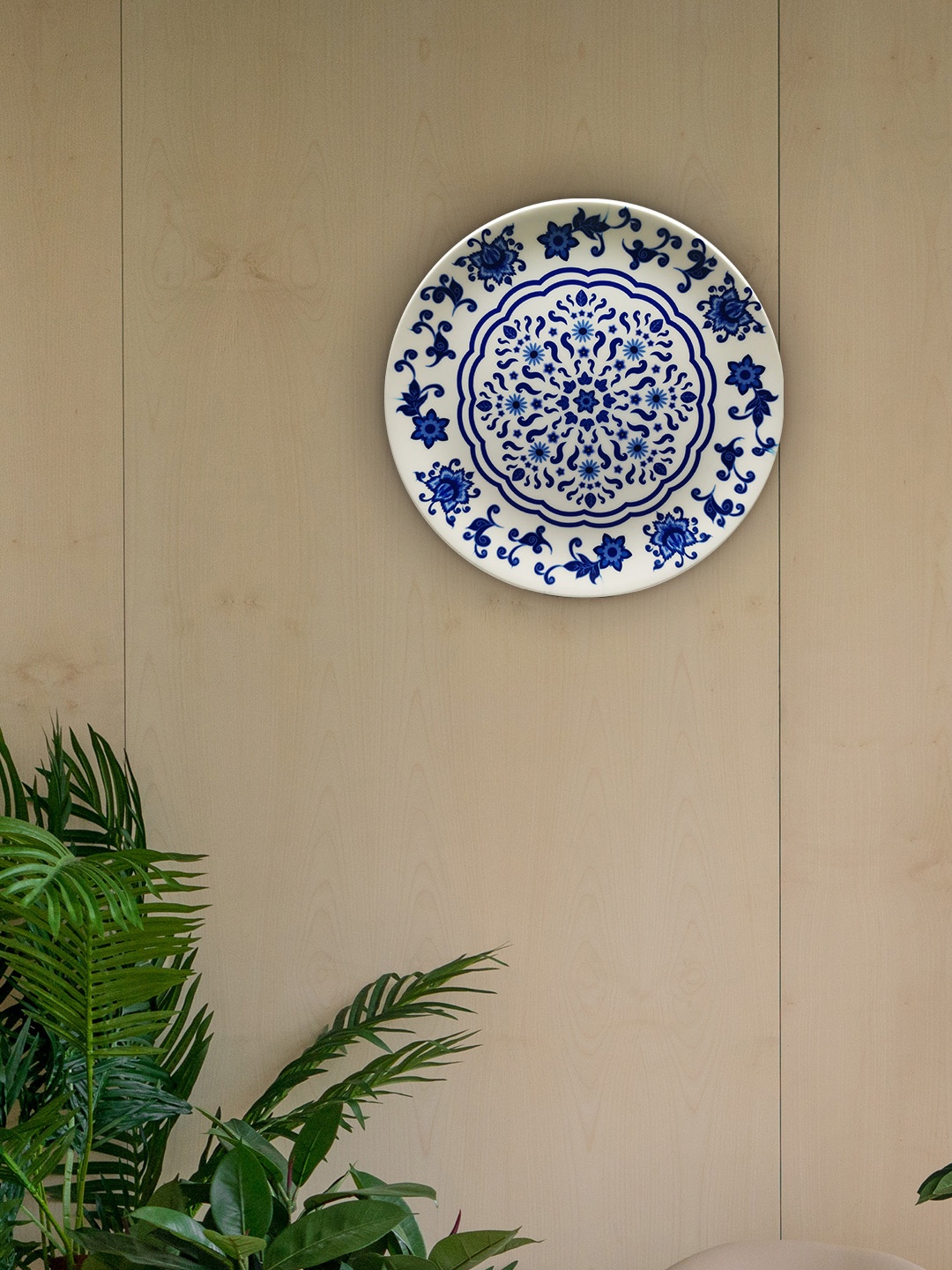 

KOLOROBIA Blue & White Floral Blue Pottery Inspired Home Decor Wall Plate