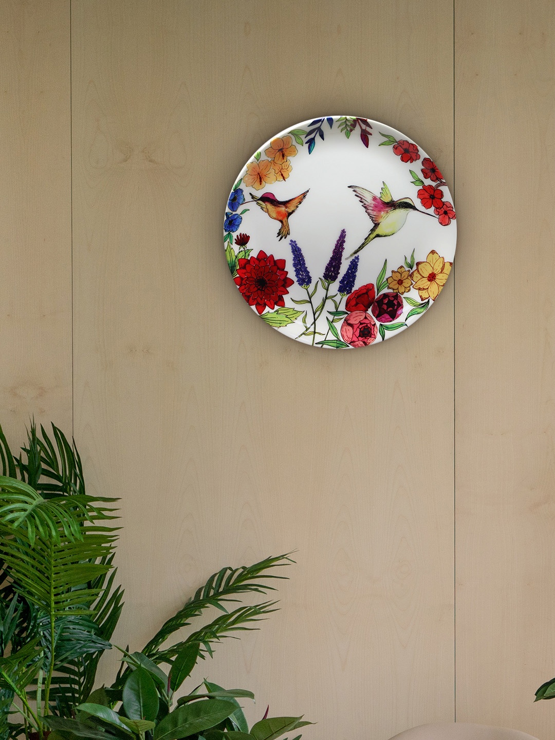 

KOLOROBIA White Humming Bird Floral Beauty Inspired Decorative Wall Plate, Multi