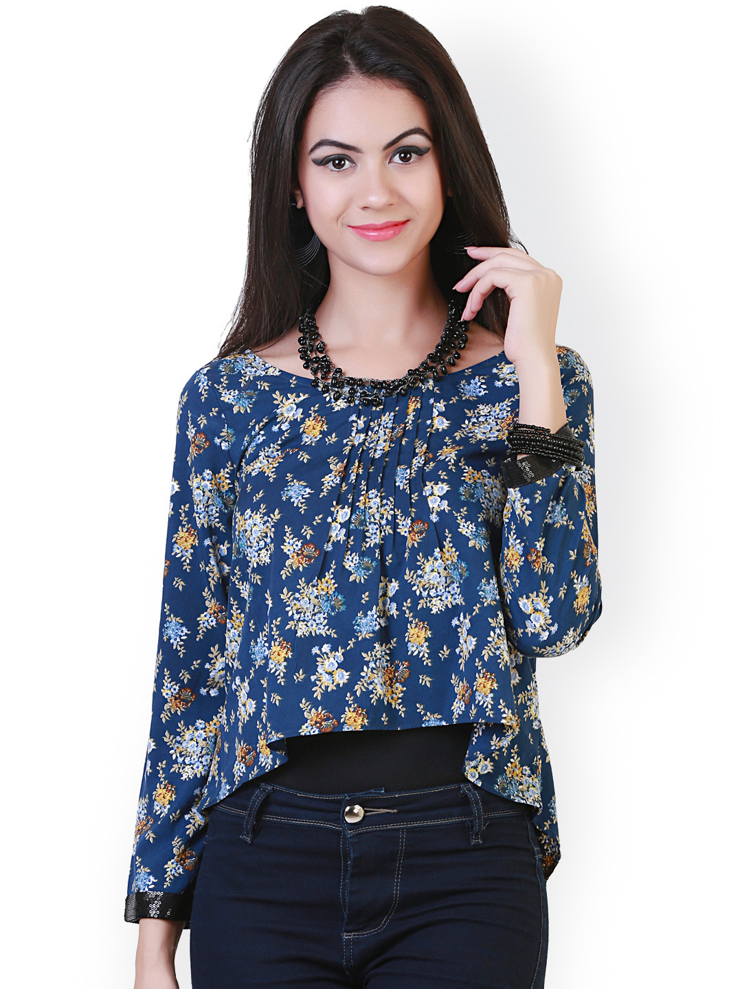 

Belle Fille Blue Printed Crop Top