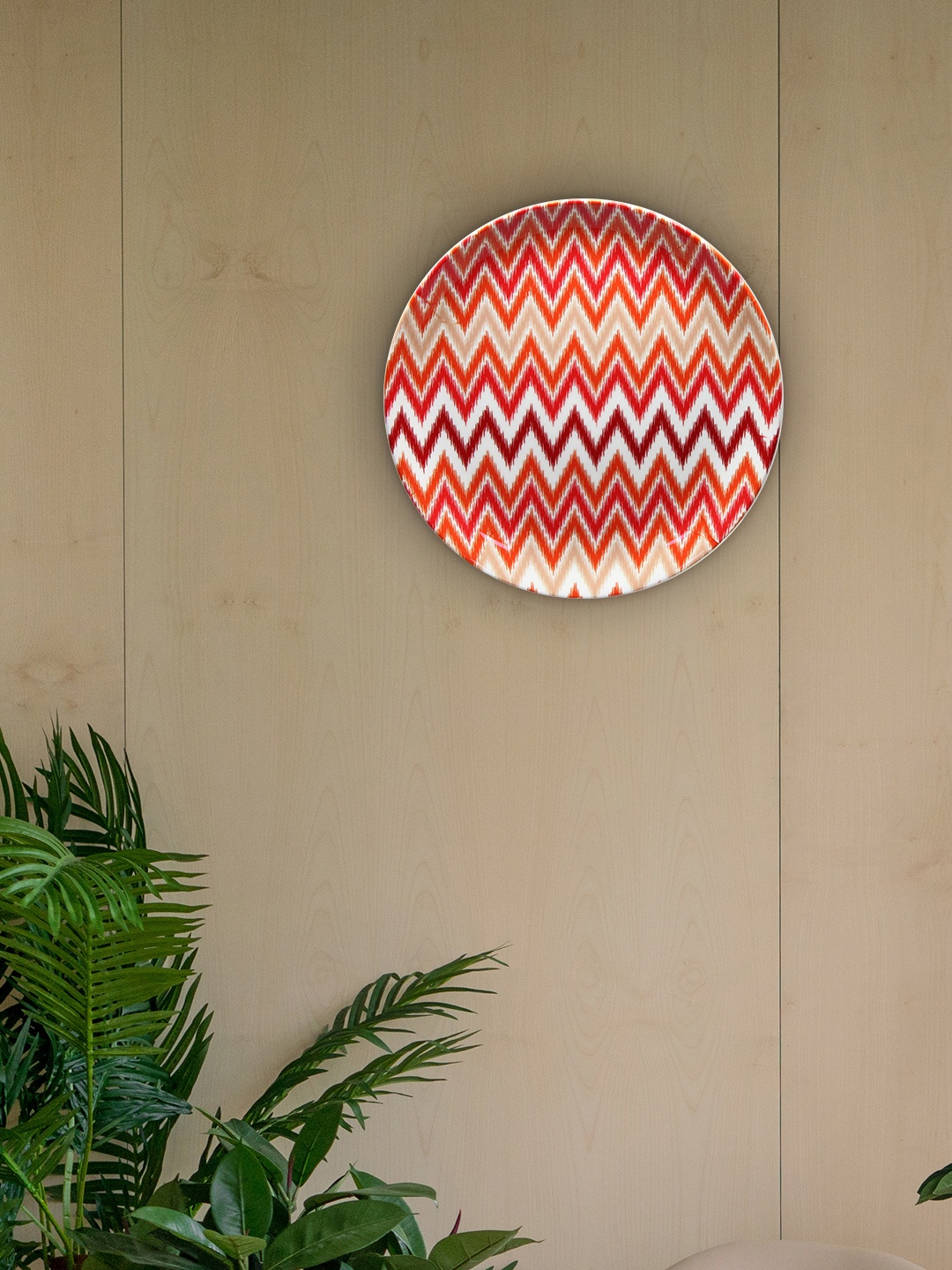 

KOLOROBIA Red Dazzling Ikat Bone China 8 Inch Decorative Wall Plate