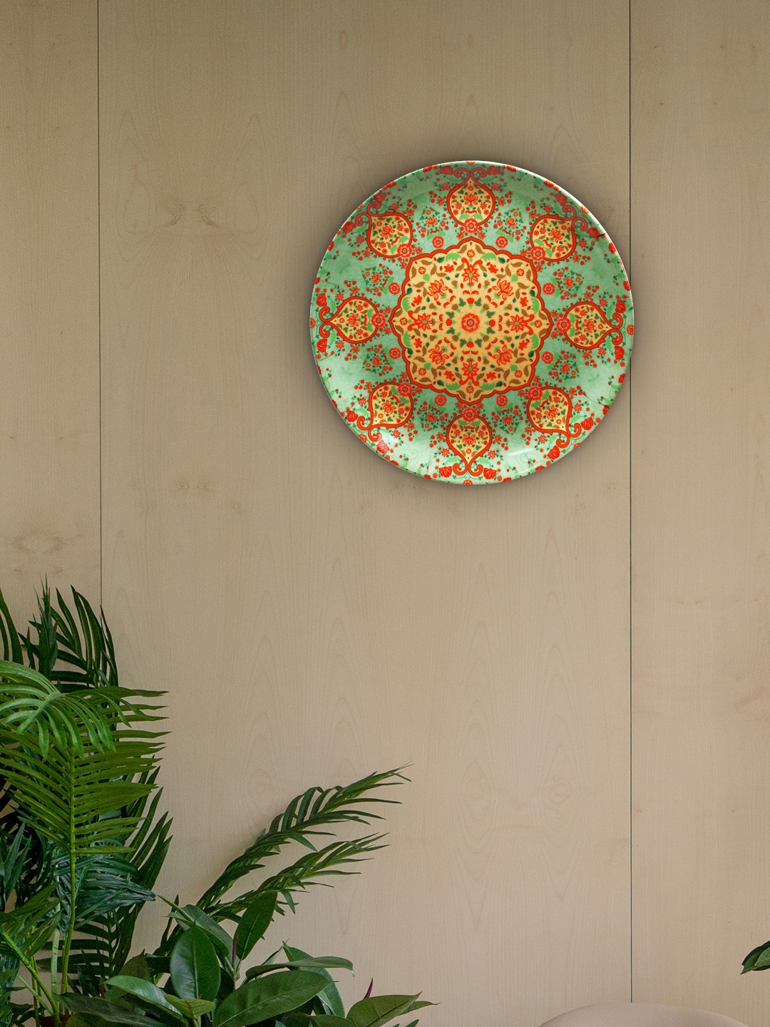 

KOLOROBIA Green & Orange Ornate Mughal Decorative Wall Plate