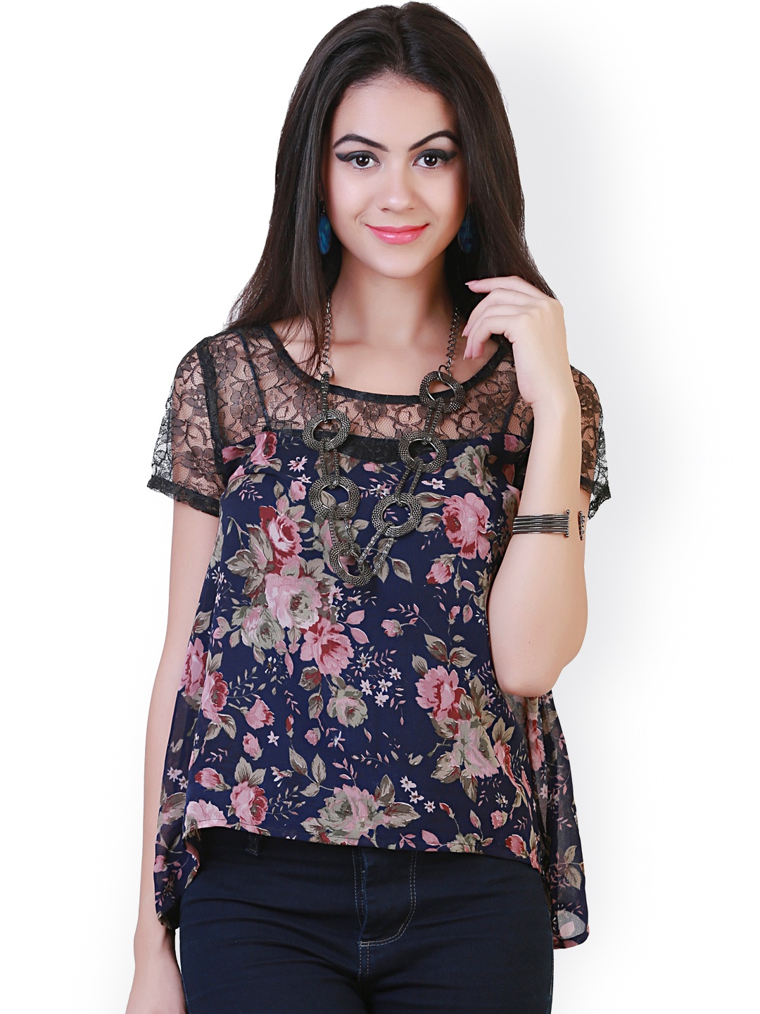

Belle Fille Black & Blue Printed Top