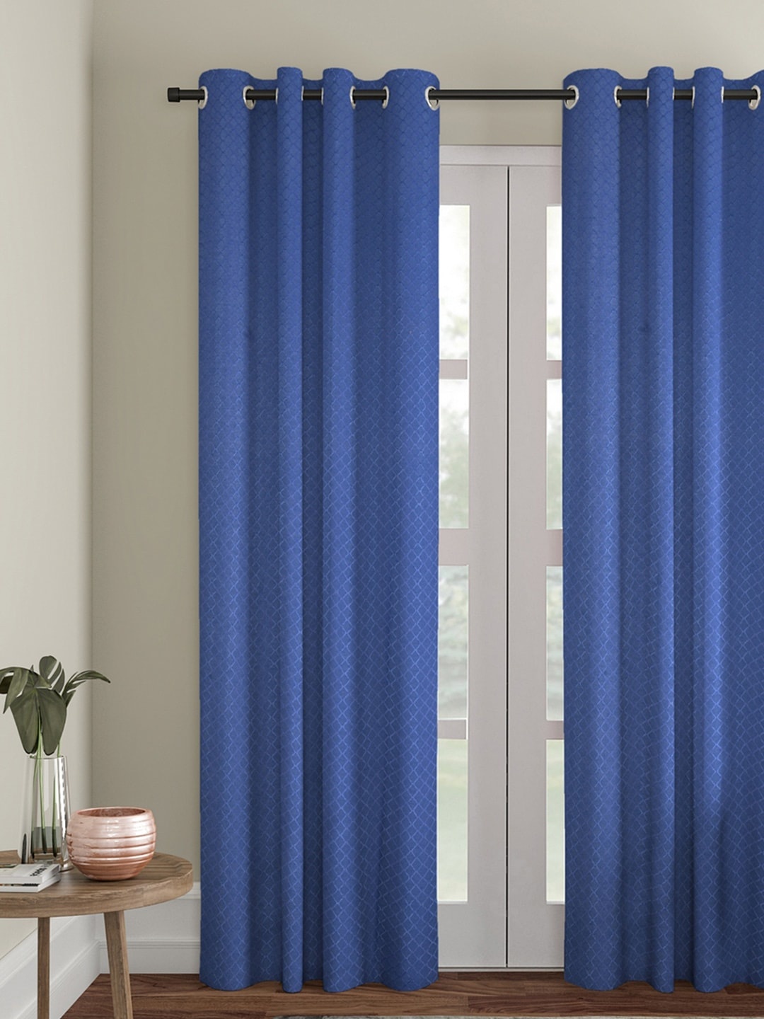 

Soumya Blue Single Self Design Long Door Curtain