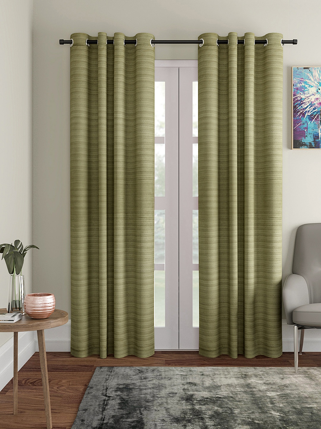 

Soumya Single Olive Green Room Darkening Silk Door Curtain
