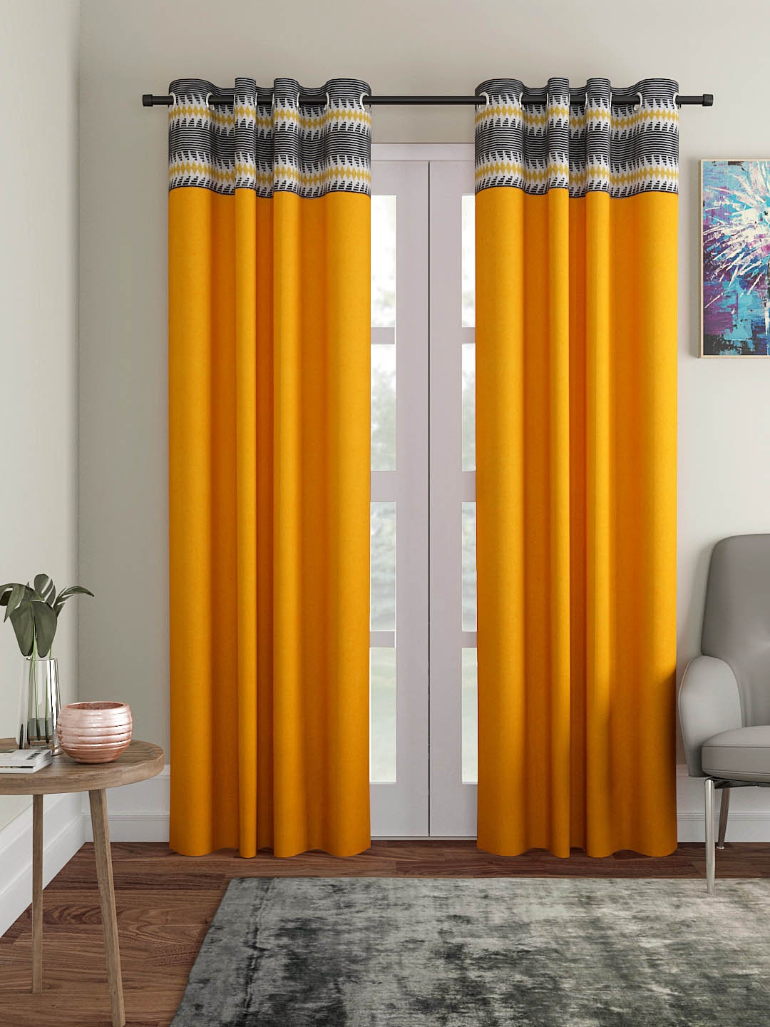 

Soumya Orange & Black Single Room Darkening Door Curtain