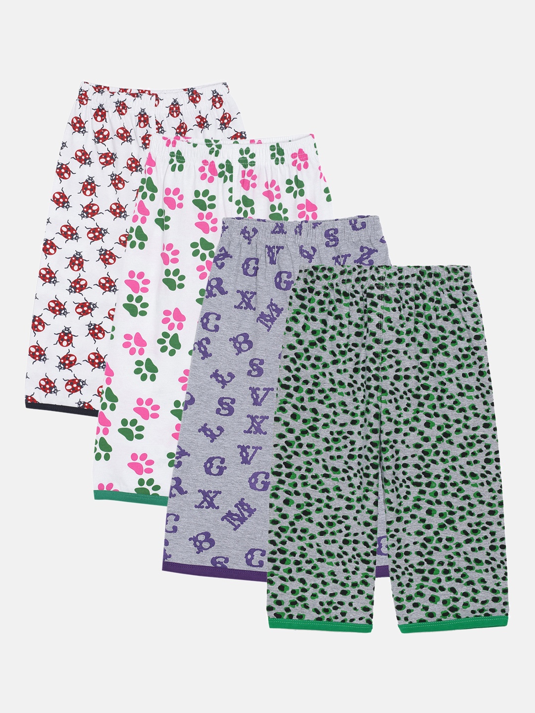 

SINI MINI Girls Pack of 4 Cotton Printed Lounge Capris, Multi