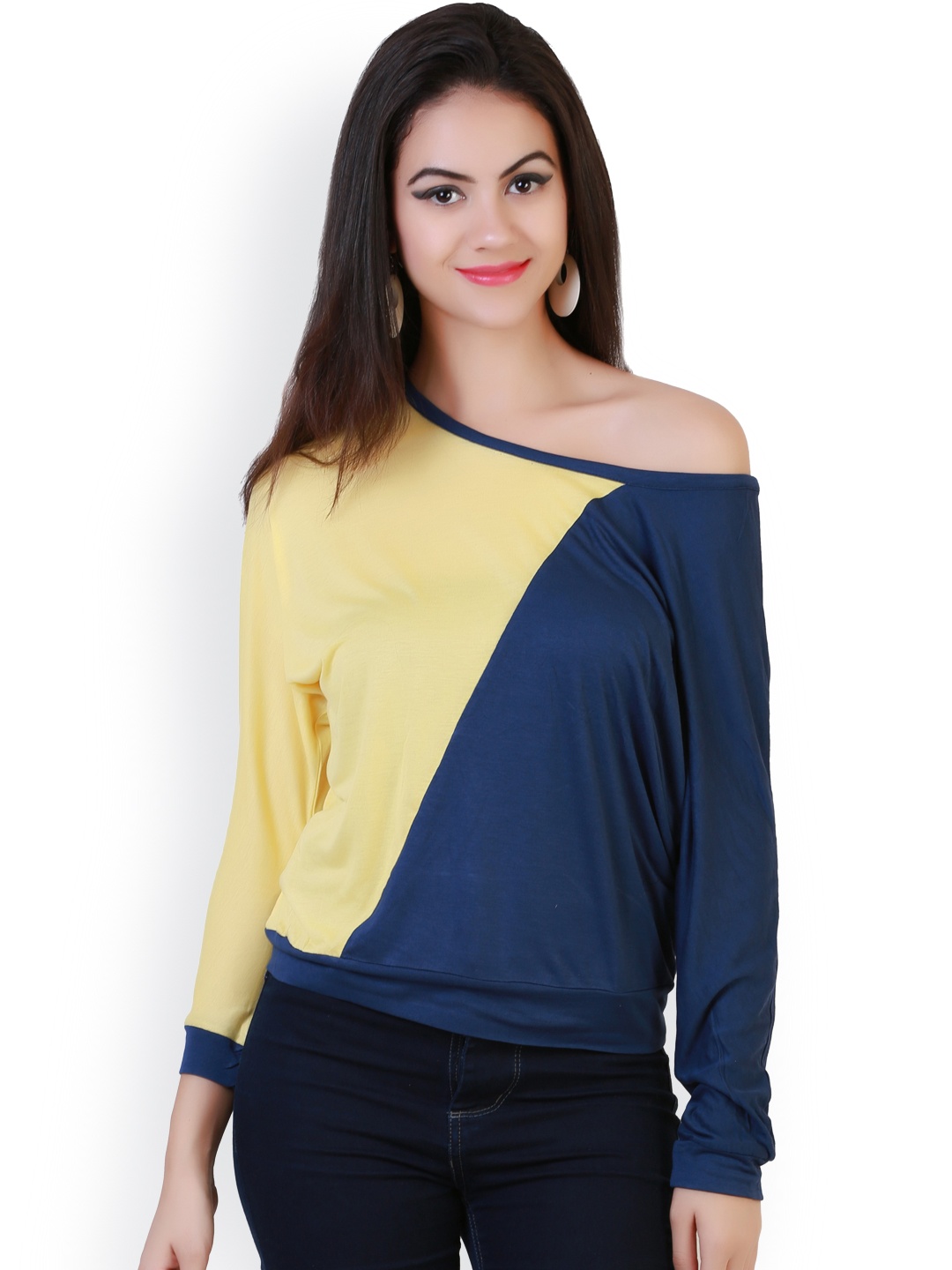 

Belle Fille Yellow & Blue Off-Shoulder Top