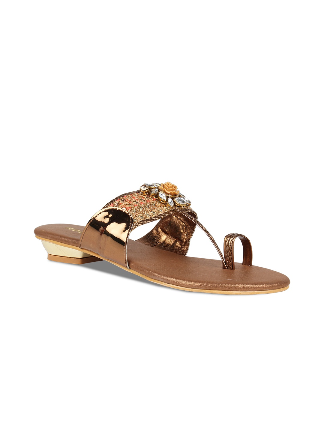 Rocia Women Copper-Toned Embellished Open Toe Flats
