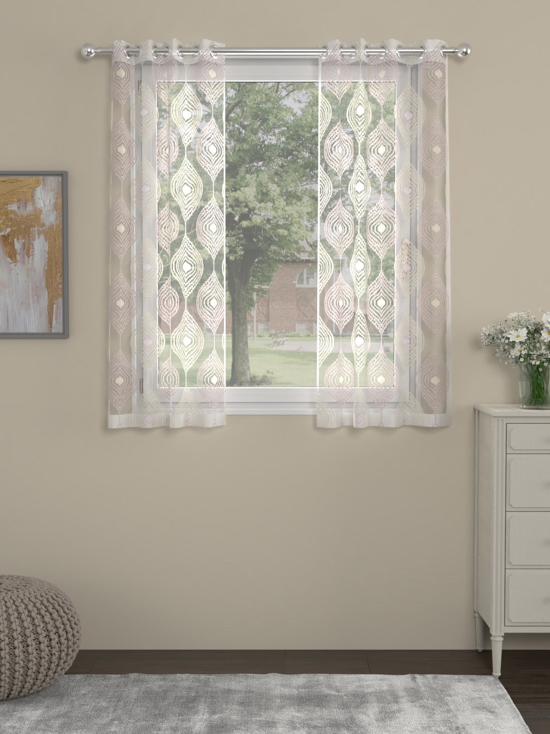 

ROSARA HOME White & Gold-Toned Set of 2 Sheer Window Curtains