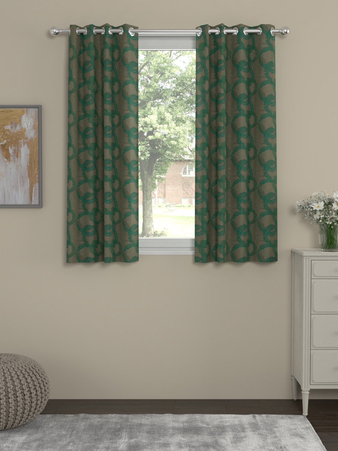 

ROSARA HOME Green & Brown Set of 2 Window Curtains