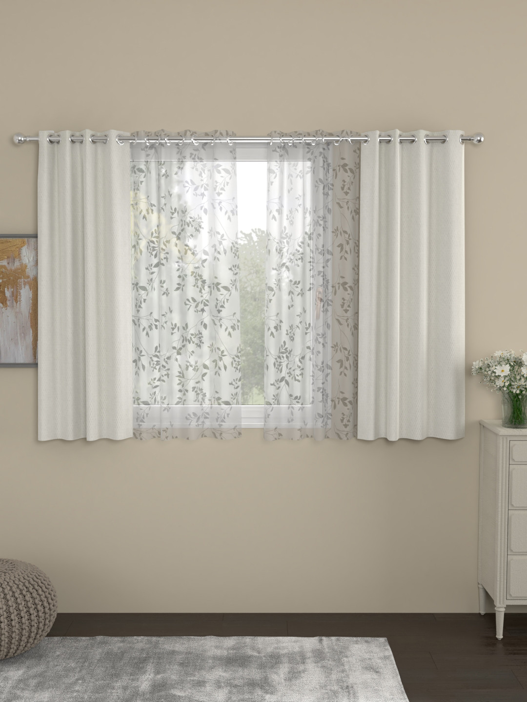 

ROSARA HOME Off-White & White Set of 4 Window Curtains