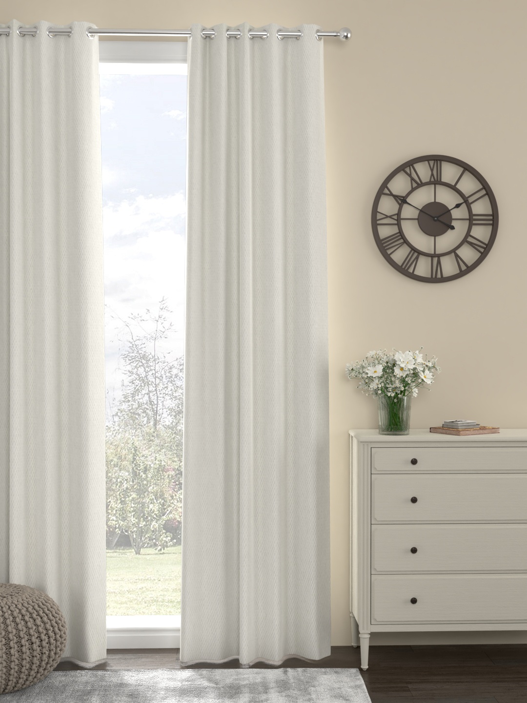 

ROSARA HOME White Chino Pack of Single Door Curtain, Off white
