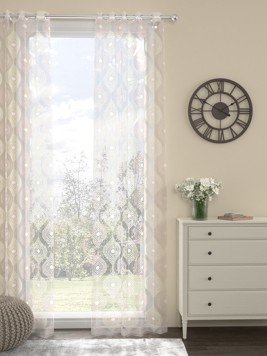 

ROSARA HOME Rose & Cream-Coloured Single Sheer Long Door Curtain