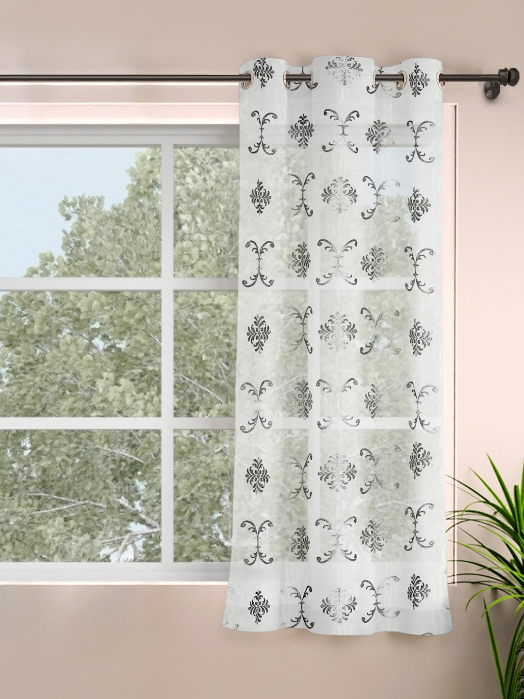 

ROSARA HOME Silver-Toned & White Single Sheer Window Curtain