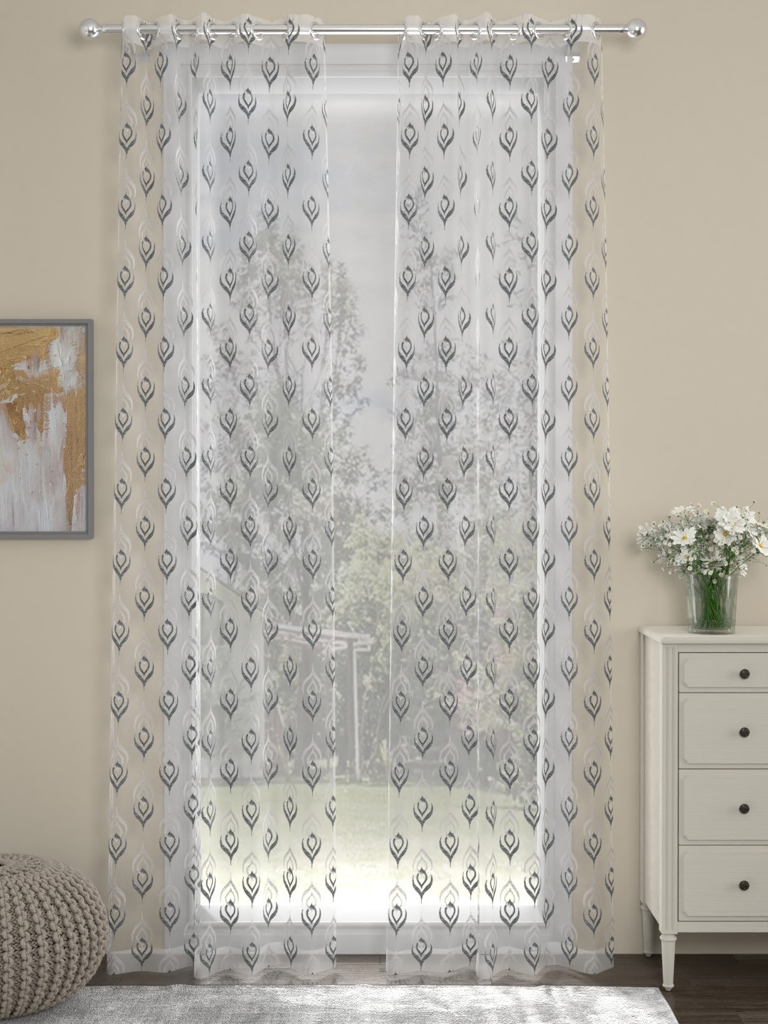 

ROSARA HOME Grey & White Set of 2 Door Curtains