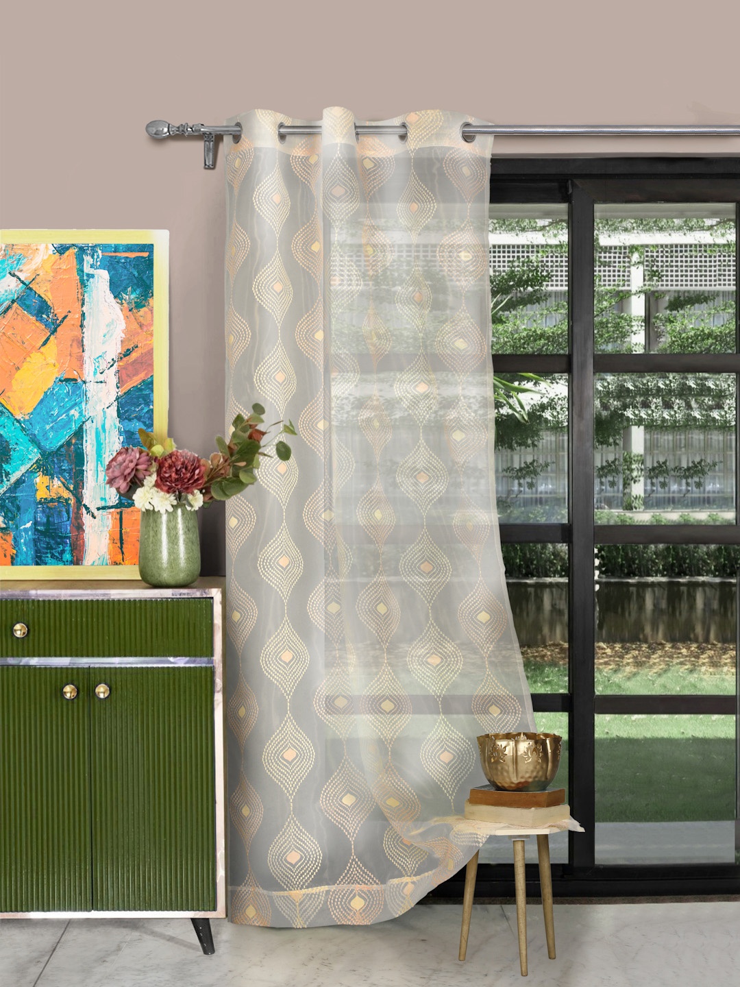 

ROSARA HOME Single Off-White & Rose Sheer Door Curtain