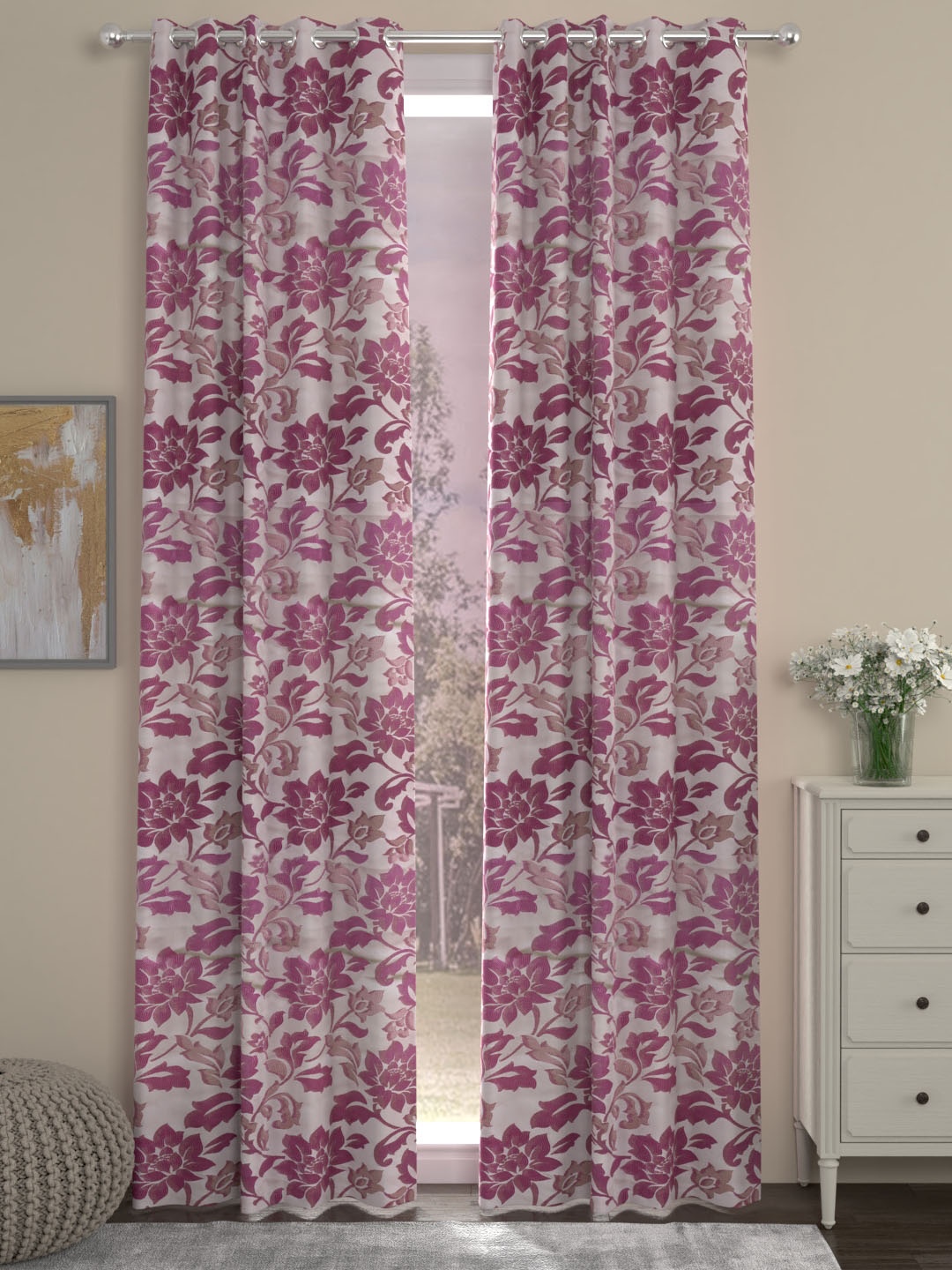 

ROSARA HOME Purple & White Pack of 2 Door Curtains