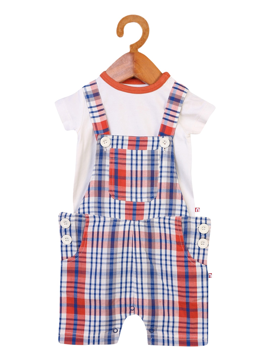 

Nino Bambino Boys White & Blue Organic Cotton T-shirt With Dungarees