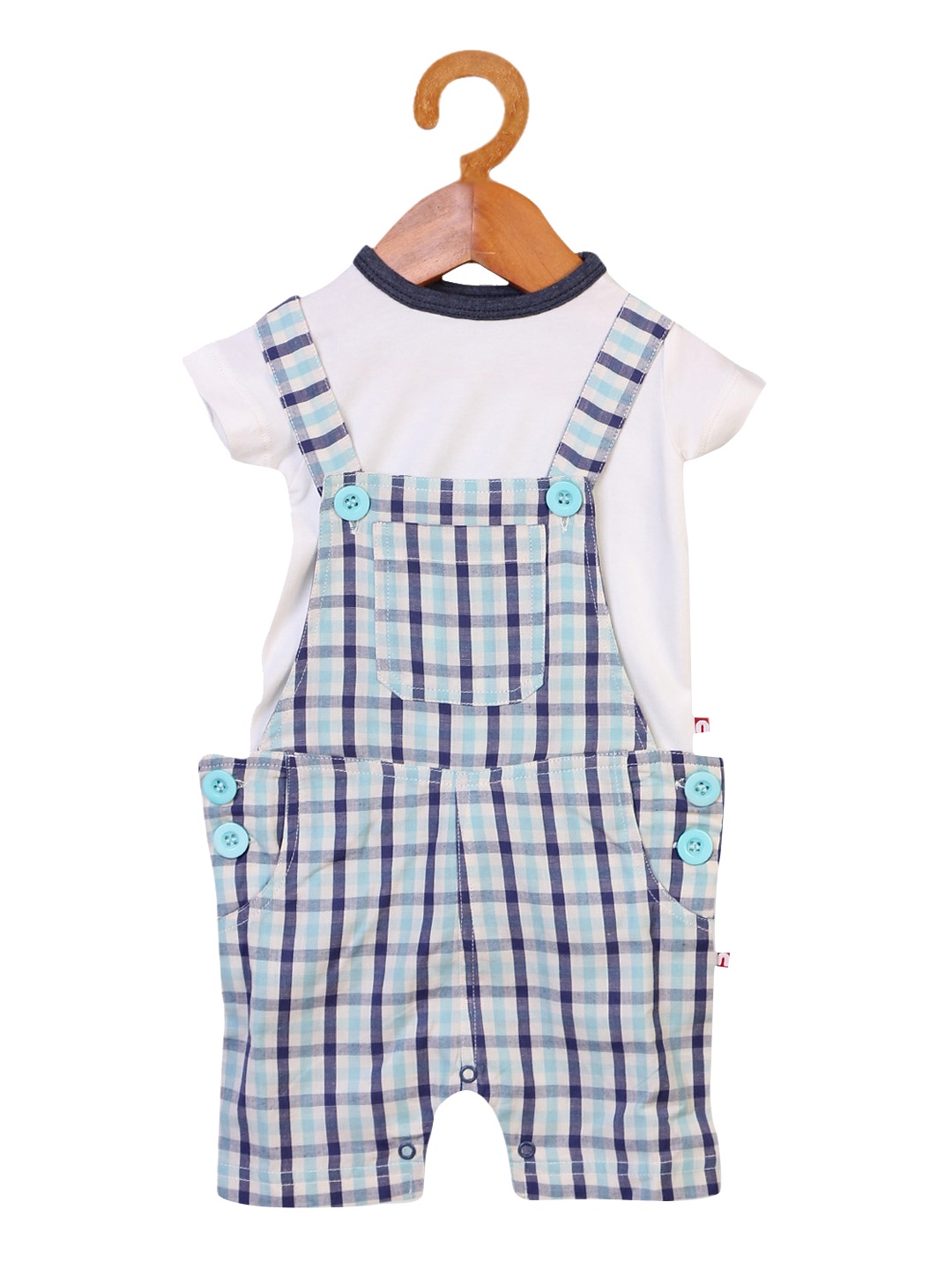 

Nino Bambino Boys Blue & White Solid Organic Cotton T-shirt with Dungaree