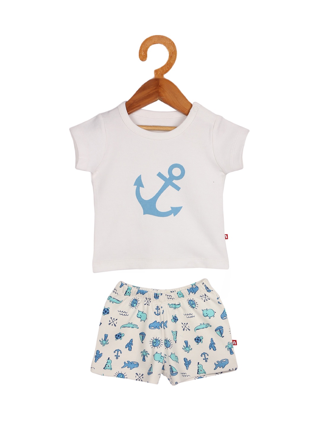 

Nino Bambino Kids White & Blue Printed Organic Cotton T-shirt with Shorts