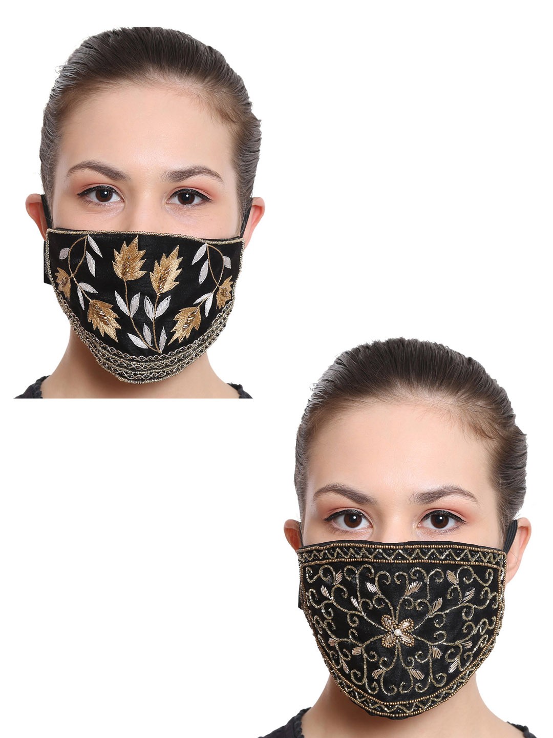 

Anekaant Women 3-Pcs Black Printed 3-Ply Reusable Cotton Fabric Fashion Masks