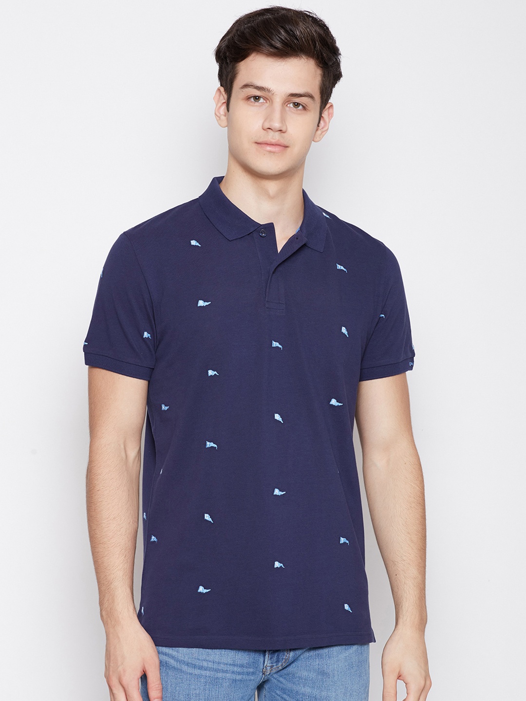 

GANT Men Navy Blue Printed Polo Collar T-shirt