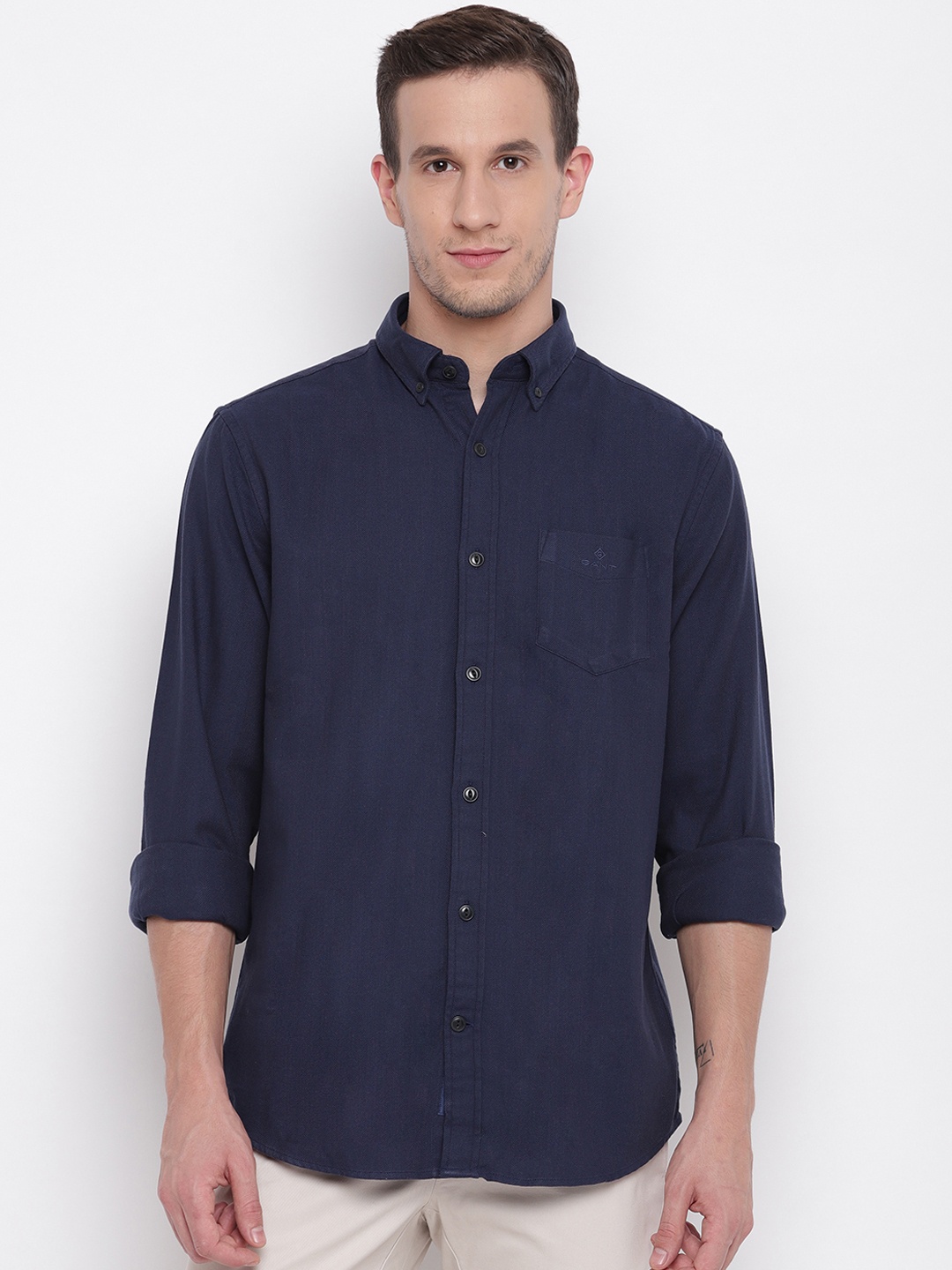 

GANT Men Navy Blue Regular Fit Solid Casual Shirt