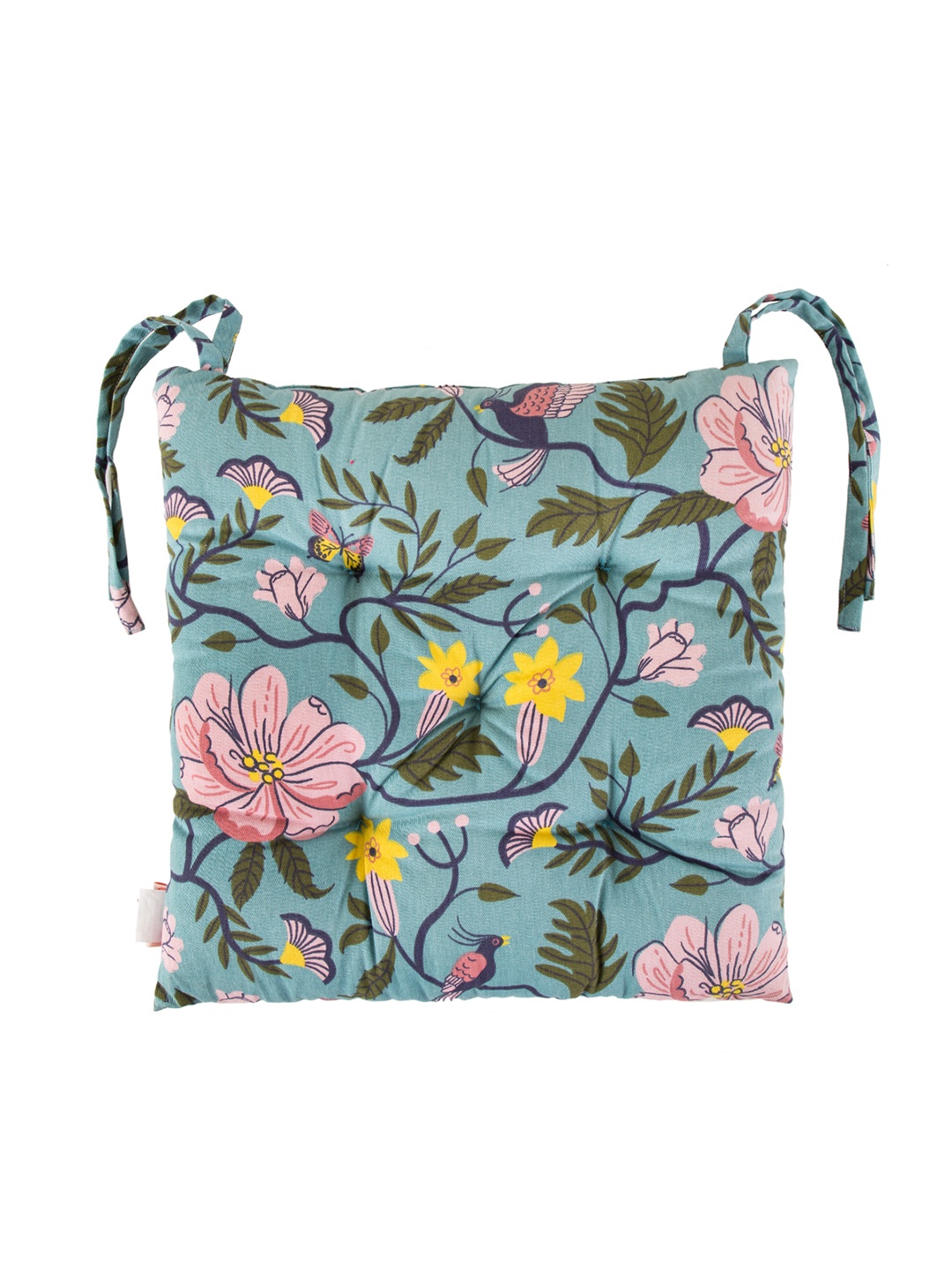 

Chumbak Teal Blue & Pink Floaty Posies Printed Seat Cushion