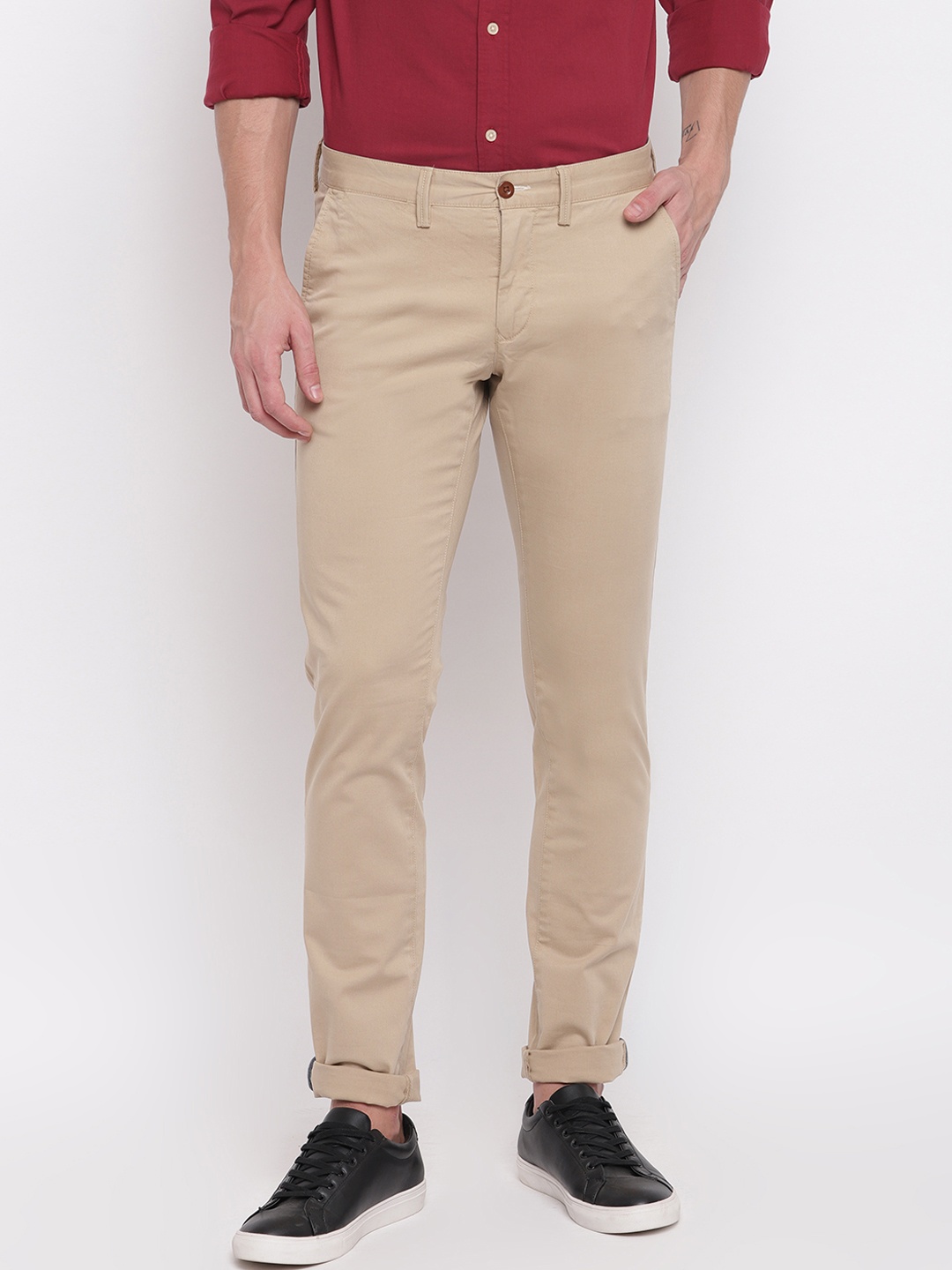 

GANT Men Beige Slim Fit Solid Regular Trousers