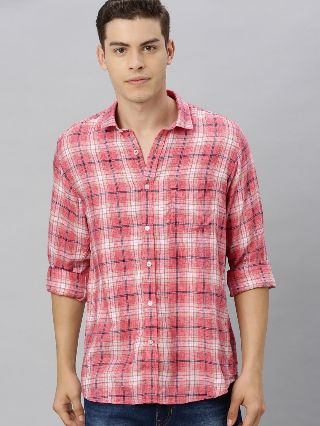 

Mast & Harbour Men Red & White Regular Fit Checked Casual Shirt