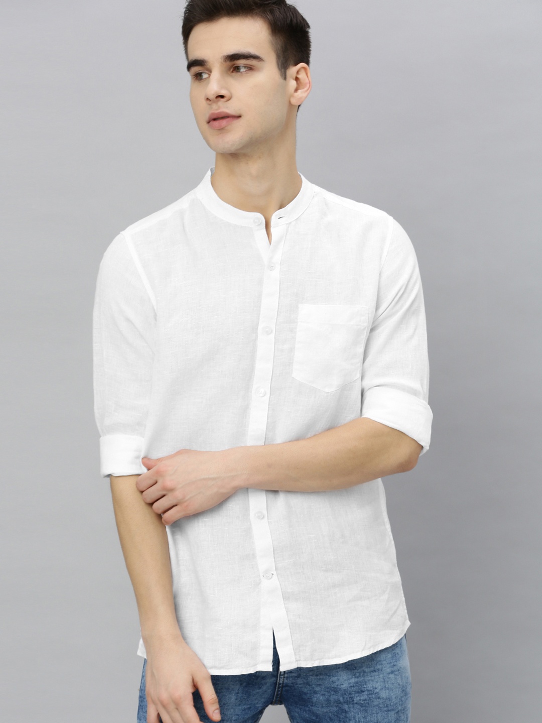 

Mast & Harbour Men White Slim Fit Linen Casual Shirt