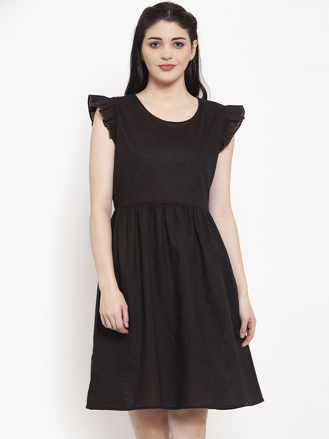 

ANAISA Women Black Solid Fit and Flare Dress