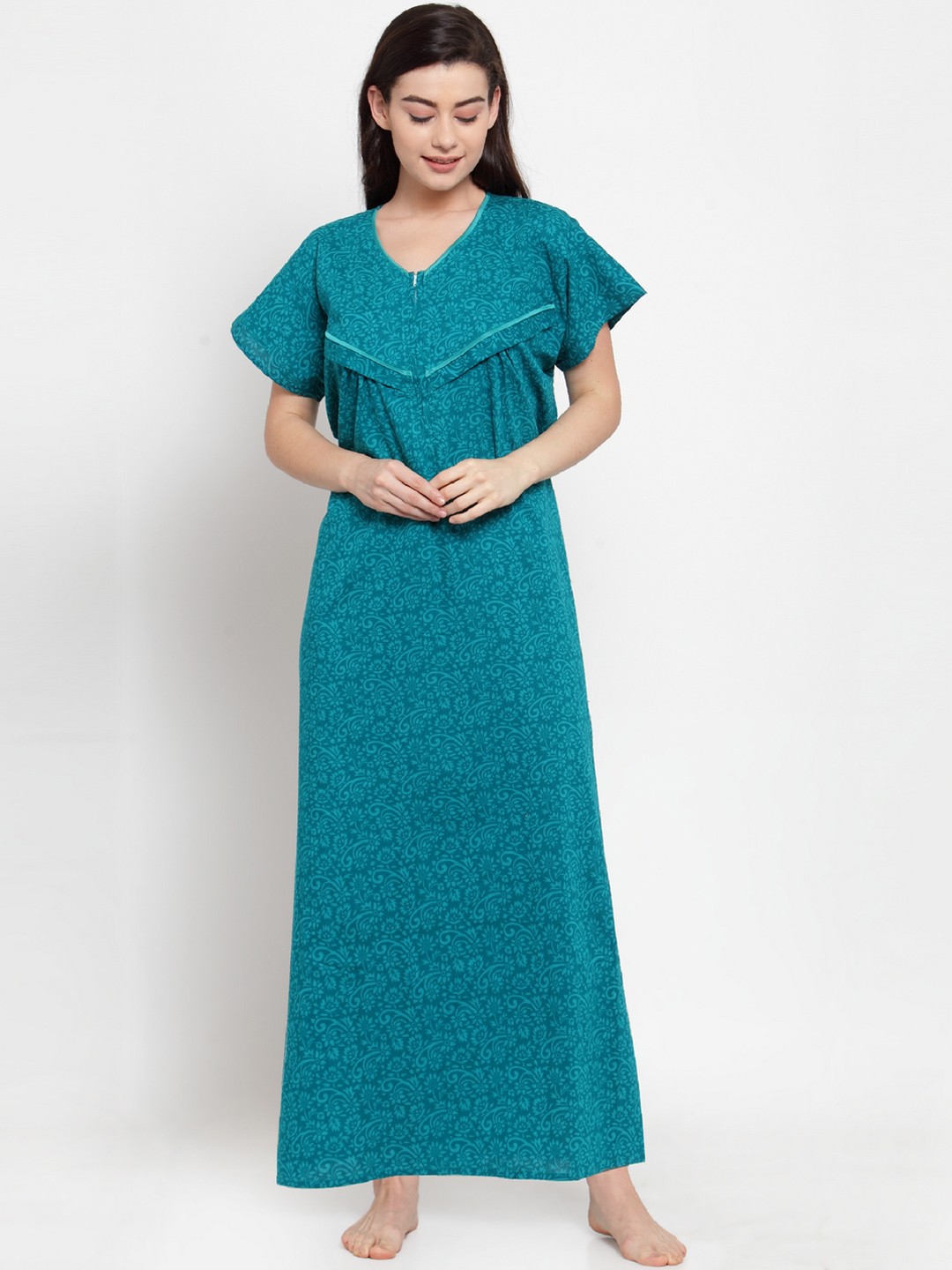 

Secret Wish Turquoise Blue Printed Maternity Nightdress