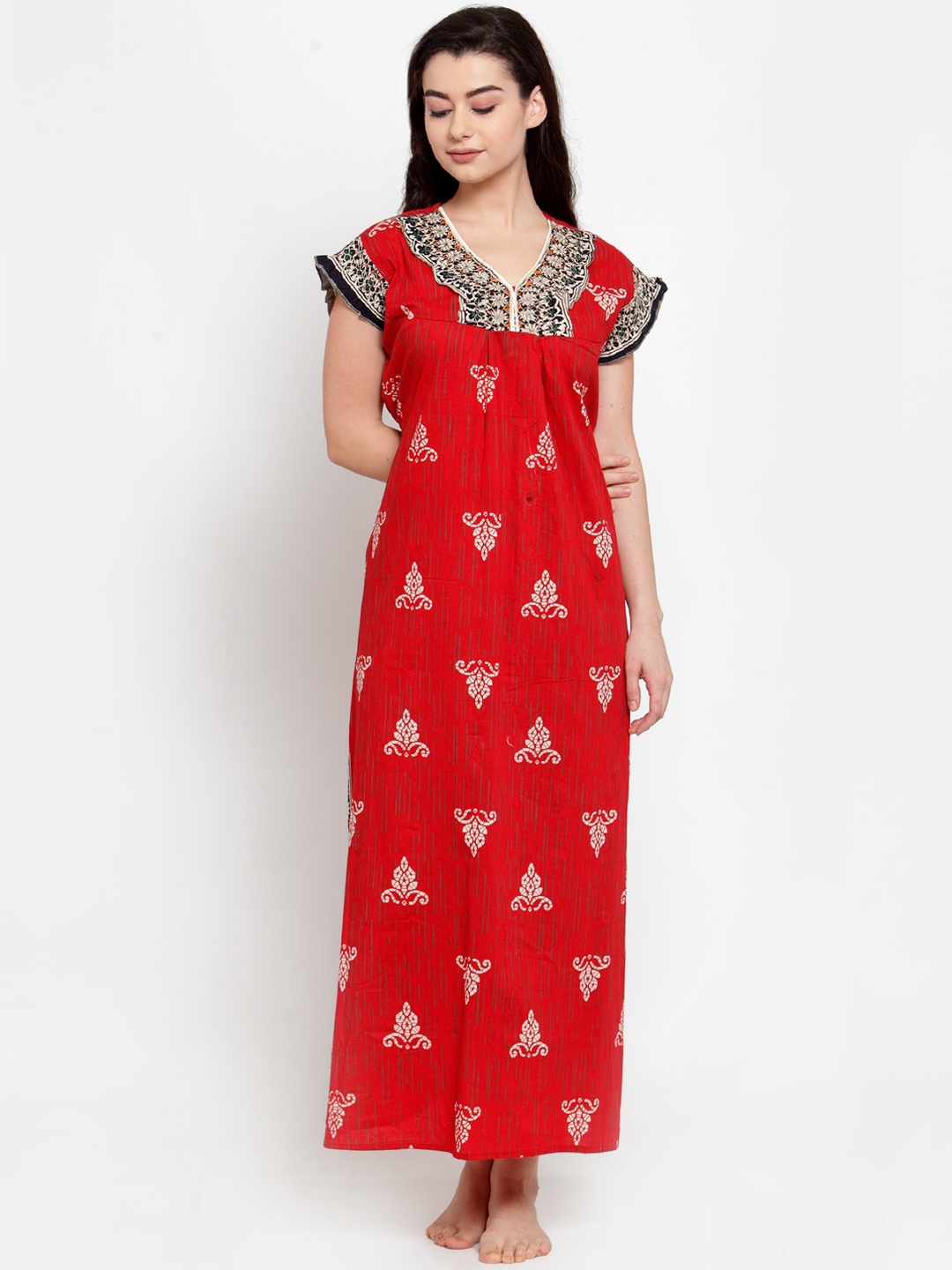 

Secret Wish Women Red & Beige Printed Nightdress