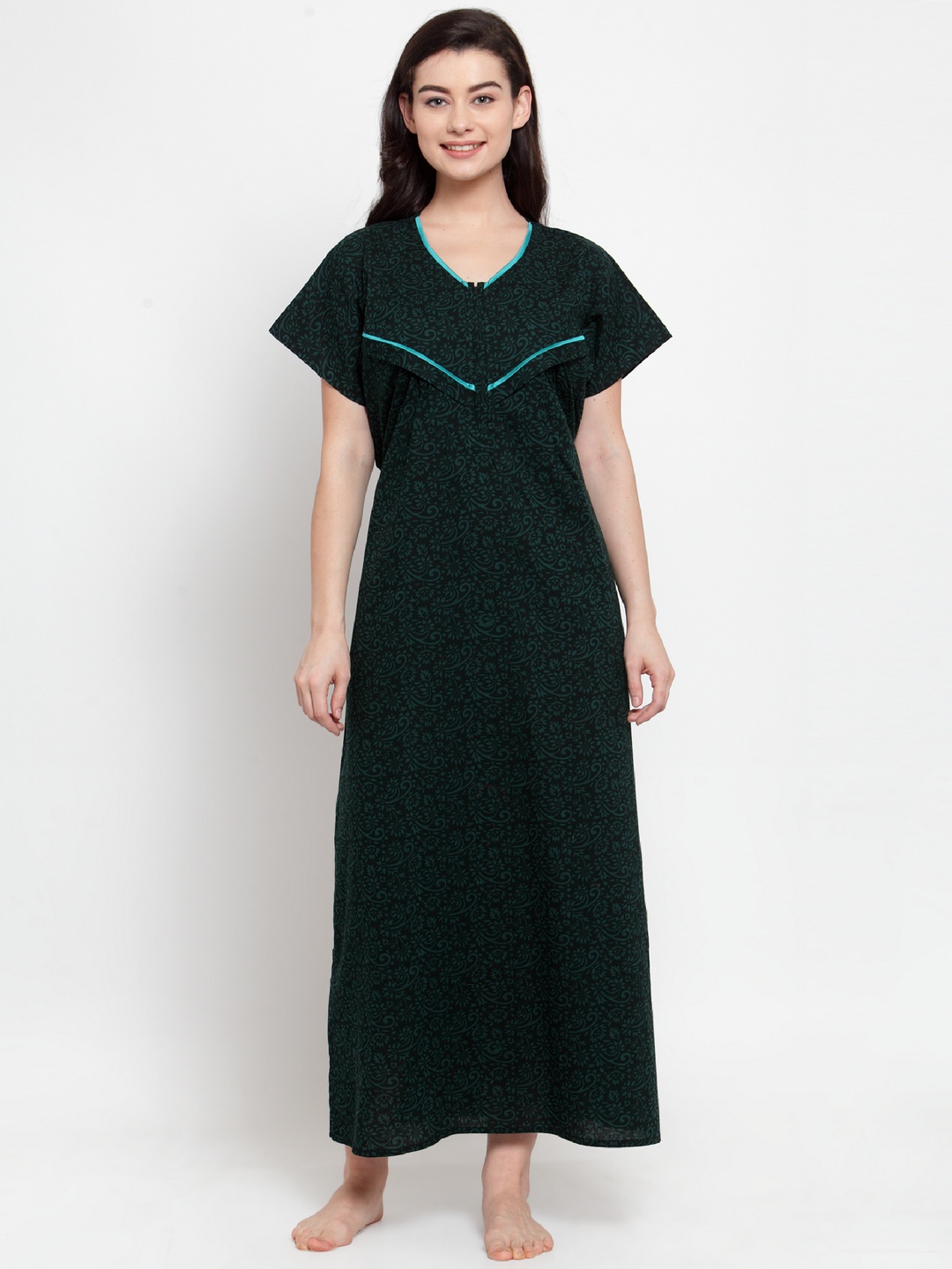 

Secret Wish Black & Green Printed Maternity Nightdress